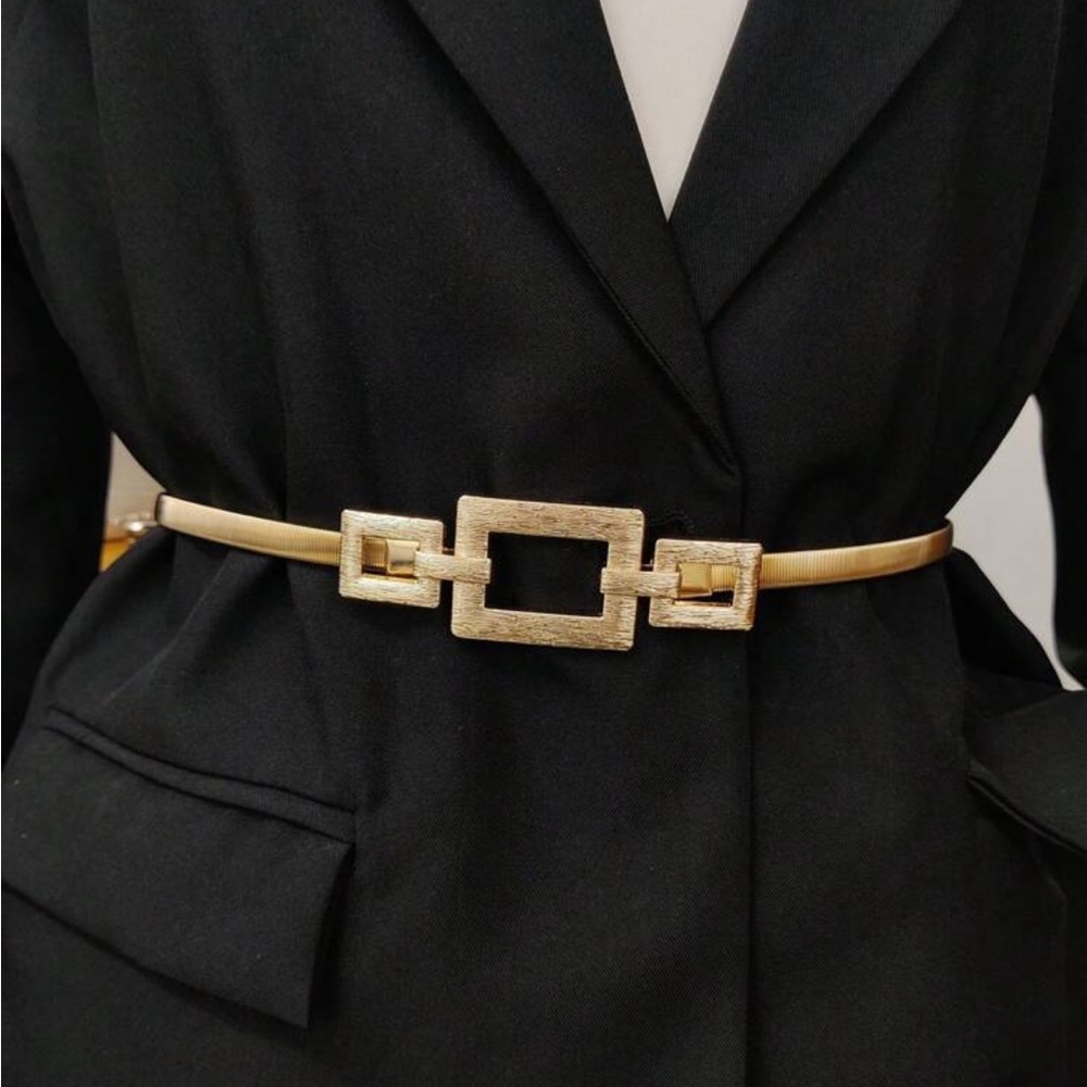 Gold Geometric Metal Waist Belt - Women